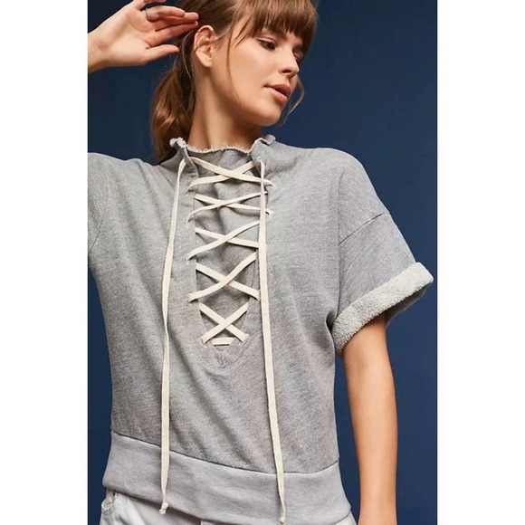 Anthropologie‎ t la lace up gray sweatshirt XS - Picture 1 of 8